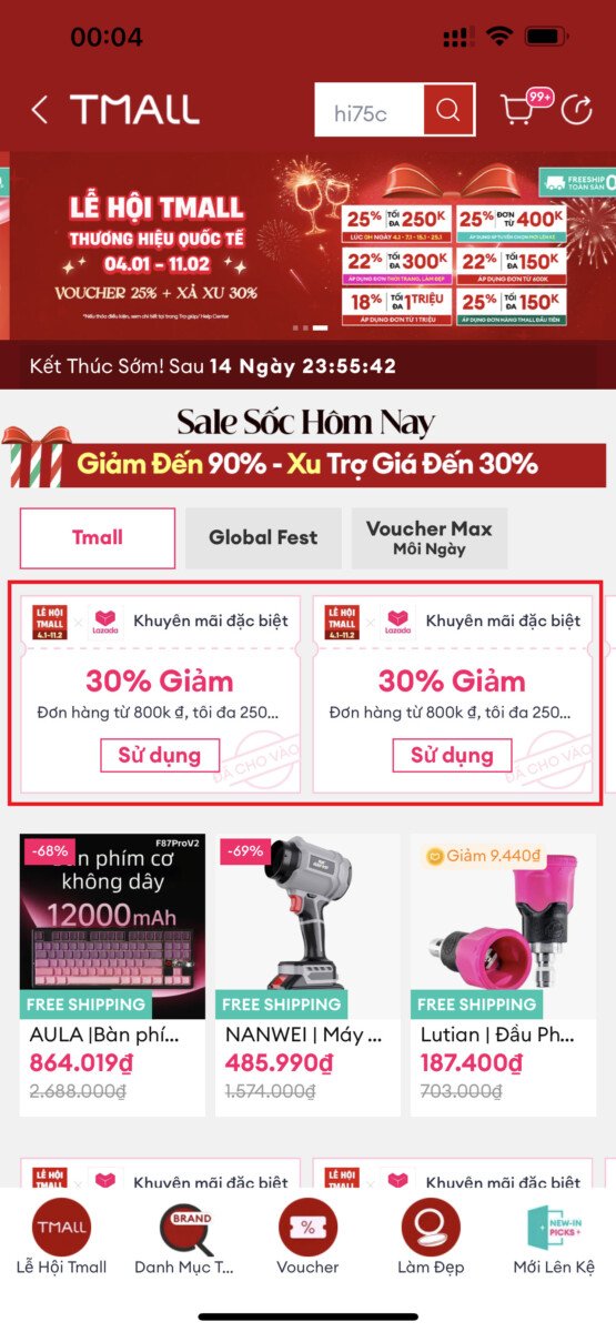 Khuyen Mai Tmall Lazada