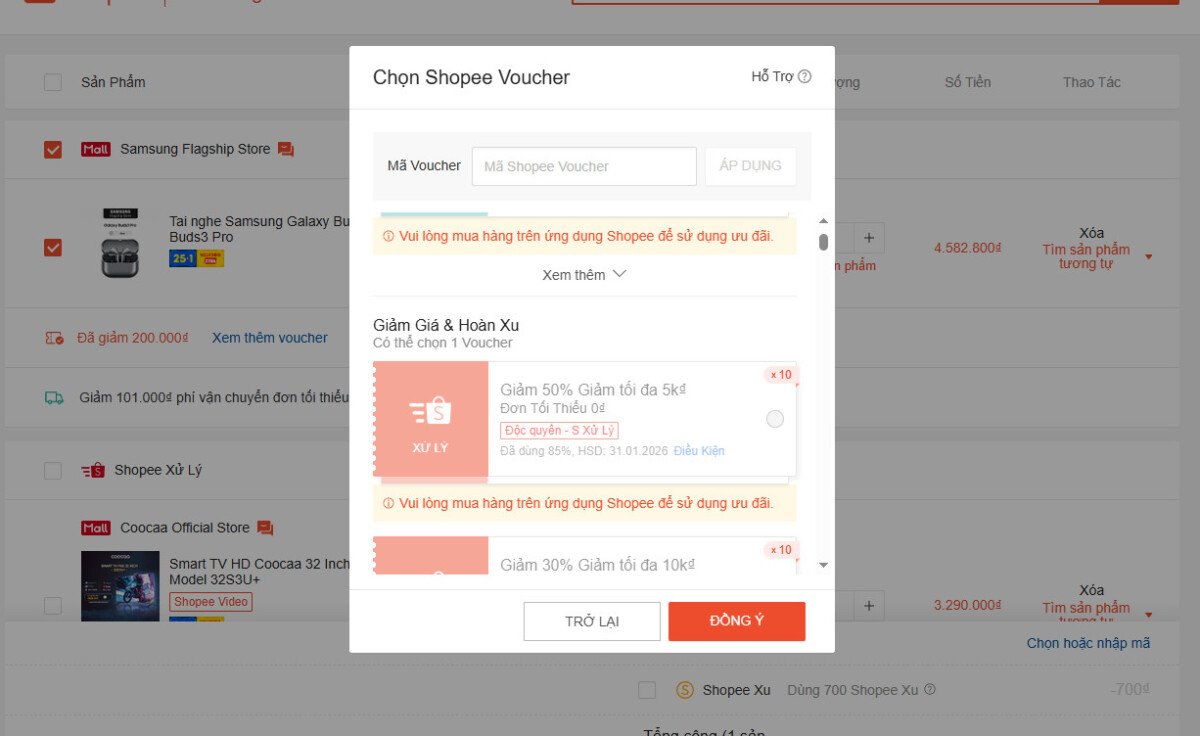 Su Dung Nhieu Ma Giam Gia Shopee